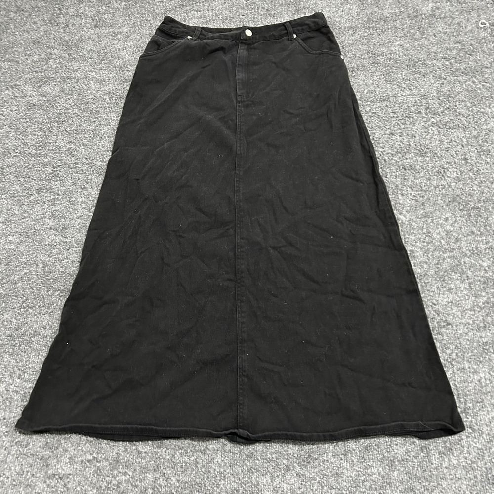 Poplook Skirt Womens XL Black Denim Maxi A-Line Long Casual Modest 5-Pocket